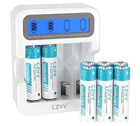 czvv Piles Rechargeables Lithium AA 1,5V - LCD Chargeur avec 8 Pack Accu Haute Capacité 3500 mWh - Ultra Rapide 2H, Longue Durée 10 Ans, 1300 Cycles, Faible Auto-décharge, Aux Souris, Manettes de Jeu
