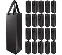 CZWESTC Lot de 20 sacs à vin en papier kraft avec poignées - Sacs noirs pour bouteille de vin pour cadeau, fête, vente au détail - 9,9 cm