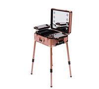 Czyu Rachel Mallette de maquillage professionnel avec roues, éclairage, miroir et pieds ajustables pour maquilleurs et coiffeurs, 67,5 x 51 x 29 cm, or rose