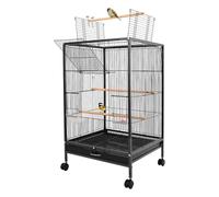 Czyurachel Cage à oiseaux XXL - Accessoires de cage à oiseaux avec 4 roues universelles - 46 x 46 x 94 cm - Lisette de cage à oiseaux autonome - Ouverture vers le haut - Mobile - Noir