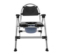 Czyurachel Chaise percée pour personnes âgées, en acier inoxydable, pliable, avec seau amovible, hauteur des accoudoirs à 5 niveaux, chaise de nuit jusqu'à 150 kg, noire