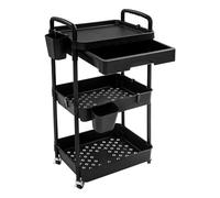 czyuRachel Chariot de service à 3 étages avec roulettes, chariot avec tiroirs, chariot de salle de bain, chariot de cuisine sur roulettes, chariot cosmétique, chariot à thé, 40 x 30 x 76 cm, noir