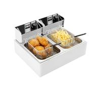 Czyurachel Friteuse électrique commerciale à double réservoir, 6 x 2 l, 2,5 kW x 2 en acier inoxydable, double friteuse avec 2 paniers filtrants, friteuse pour cuisine, restaurant, snack-bar