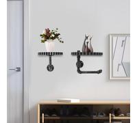 czyuRachel Lot de 2 étagères murales flottantes industrielles en MDF et fer, capacité de charge 10 kg, décoration murale pour salon, cuisine, bureau, salle de bain