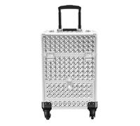 Czyurachel Mallette de maquillage à roulettes, à roulettes, à 4 compartiments et grand tiroir, 34 x 25 x 47 cm, argentée