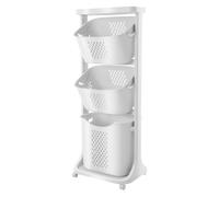 Czyurachel Panier à linge à 3 compartiments, panier à linge avec roulettes, en polypropylène, 43 x 33 x 109 cm, empilable pour le rangement des vêtements et des articles de toilette, blanc