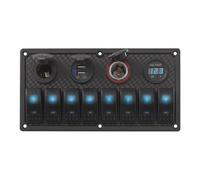 Czyurachel Panneau de commutation marine 8 vitesses, 12 V/24 V, 8 vitesses, avec voltmètre numérique, 2 ports USB, prise allume-cigare, prise 12 V, fusible intégré, IP65
