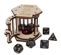 CZYY DND Dice Prison Cage en bois avec dés polyédriques | Porte et serrure, utilisation comme prison de dés, cage miniature terrain ou affichage de bureau, cadeau pour joueurs de RPG