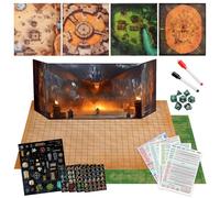 CZYY Tapis de combat pliable avec écran DM, jetons de jeu, jeu de dés, marqueurs - Terrain effaçable à sec et humide des deux côtés, kit de démarrage DND, accessoires, cadeau pour maître de donjon et