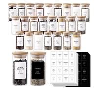 CZZGSM Lot de 24 bocaux en verre avec 296 étiquettes à épices pré-imprimées de couleur blanche et noire - 113,4 g d'épaisseur (2,4 mm) - Petits récipients vides pour assaisonnement aux herbes avec