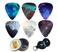 Czzmy 12 médiators en celluloïd de calibre moyen dans une boîte avec support de médiators Cadeau unique pour basse, guitare électrique et acoustique (12-Image naturelle)