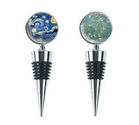 Czzmy Bouchons à Vin Réutilisables,Wine Beverage Bottle Stoppers Réutilisable Prises de Vin de Scellant de de Boisson Poignée pour La Décoration de La Fête(2-Van Gogh)