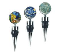 Czzmy Bouchons à Vin Réutilisables,Wine Beverage Bottle Stoppers Réutilisable Prises de Vin de Scellant de de Boisson Poignée pour La Décoration de La Fête(3-Van Gogh)
