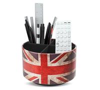 Czzmy Organiseur rond en cuir pour fournitures artistiques, support de télécommande, rotation à 360 degrés, porte-crayons multifonctionnel, 4 compartiments pour papeterie de bureau (1 drapeau