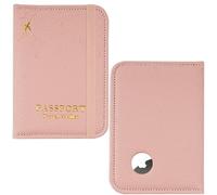 Czzmy Porte-passeport avec fente Airtag - Portefeuille Airtag pour homme et femme - Étui fin en cuir pour passeport familial pour voyage anti-perte, 1 litchi rose, 1Pcs