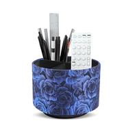 Czzmy Rotation range télécommande,Circulaire Support de télécommande en PU Cuir avec 4 Compartiments,Organisateur de bureau multifonction pour TV telecommande,Lunettes,Crayons(1-3D bleu rose)