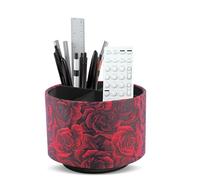 Czzmy Rotation range télécommande,Circulaire Support de télécommande en PU Cuir avec 4 Compartiments,Organisateur de bureau multifonction pour TV telecommande,Lunettes,Crayons(1-3D rouge rose)