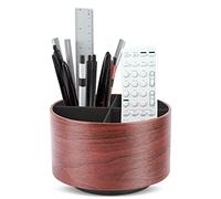 Czzmy Rotation range télécommande,Circulaire Support de télécommande en PU Cuir avec 4 Compartiments,Organisateur de bureau multifonction pour TV telecommande,Lunettes,Crayons(1-Brun clair)
