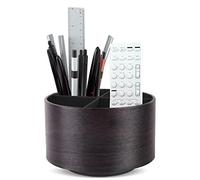 Czzmy Rotation range télécommande,Circulaire Support de télécommande en PU Cuir avec 4 Compartiments,Organisateur de bureau multifonction pour TV telecommande,Lunettes,Crayons(1-Brun foncé)