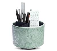 Czzmy Rotation range télécommande,Circulaire Support de télécommande en PU Cuir avec 4 Compartiments,Organisateur de bureau multifonction pour TV telecommande,Lunettes,Crayons(1-sculpté vert foncé)