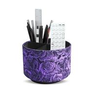 Czzmy Rotation range télécommande,Circulaire Support de télécommande en PU Cuir avec 4 Compartiments,Organisateur de bureau multifonction pour TV telecommande,Lunettes,Crayons(1-3D rose violet)