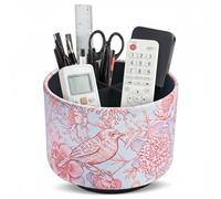 Czzmy Rotation range télécommande,Circulaire Support de télécommande en PU Cuir avec 4 Compartiments,Organisateur de bureau multifonction pour TV telecommande,Lunettes,Crayons(1-Oiseau bleu rose)