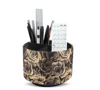 Czzmy Rotation range télécommande,Circulaire Support de télécommande en PU Cuir avec 4 Compartiments,Organisateur de bureau multifonction pour TV telecommande,Lunettes,Crayons(1-3D rose jaune)