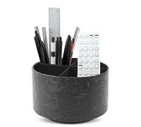 Czzmy Rotation range télécommande,Circulaire Support de télécommande en PU Cuir avec 4 Compartiments,Organisateur de bureau multifonction pour TV telecommande,Lunettes,Crayons(1-Gravure noire)