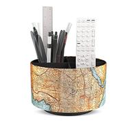 Czzmy Rotation range télécommande,Circulaire Support de télécommande en PU Cuir avec 4 Compartiments,Organisateur de bureau multifonction pour TV telecommande,Lunettes,Crayons(1-Carte rétro)