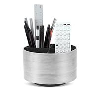 Czzmy Rotation range télécommande,Circulaire Support de télécommande en PU Cuir avec 4 Compartiments,Organisateur de bureau multifonction pour TV telecommande,Lunettes,Crayons(1-Gris clair)
