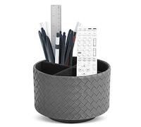 Czzmy Rotation range télécommande,Circulaire Support de télécommande en PU Cuir avec 4 Compartiments,Organisateur de bureau multifonction pour TV telecommande,Lunettes,Crayons(1-Gris tissé)