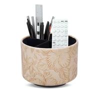 Czzmy Rotation range télécommande,Circulaire Support de télécommande en PU Cuir avec 4 Compartiments,Organisateur de bureau multifonction pour TV telecommande,Lunettes,Crayons(1-sculpté marron clair)