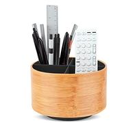 Czzmy Rotation range télécommande,Circulaire Support de télécommande en PU Cuir avec 4 Compartiments,Organisateur de bureau multifonction pour TV telecommande,Lunettes,Crayons(1-Couleur beige)