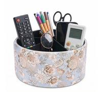 Czzmy Rotation range télécommande,Circulaire Support de télécommande en PU Cuir avec 6 Compartiments,Organisateur de bureau multifonction pour TV telecommande,Lunettes,Crayons(1-Oiseau bleu)