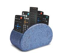 Czzmy Support de télécommande en cuir PU avec 5 compartimentsen cuir PU,multifonction boîte de rangement pour télécommandes TV,crayons,fournitures de bureau,pinceaux de maquillage(1-Carved3 Bleu)