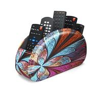 Czzmy Support pour télécommande avec 5 compartiments, en cuir synthétique, grand support pour TV, DVD, télécommande pour stylos, téléphone portable (1 fleur fractale)