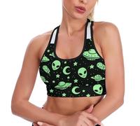 CZZYH Soutien-Gorge de Sport Dos Nageur pour Femme, Soutien-Gorge de Sport pour Femme, Soutien-Gorge Alien de Dessin animé pour Yoga, Course ou Usage Quotidien, Moon Cartoon Alien, M