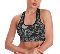 CZZYH Soutien-Gorge de Sport Dos Nageur pour Femme, Soutien-Gorge de Sport pour Femme, Soutien-Gorge à Motif tête de Mort pour Yoga, Course ou Usage Quotidien, Tête de Mort Grise à Fleurs, XL