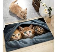 D,2'7"x3'11"/80x120cm,AVSMGP Tapis À Illusion D'optique 3D Enchanteur- Motif Chat Mignon Tapis D'entrée Carré À Poils Courts pour Intérieur/Extérieur Salon, Chambre, Salle À Manger