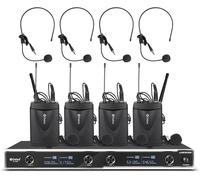 D-440 Uhf Système De Microphone Cravate Sans Fil 4 Canaux Avec 4 Micros Sans Fil, Idéal Pour Karaoké, Fête, Égl , Mariage, Scène, Dj, Extérieur, 90 M (4 Sacs)