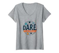D.A.R.E. to Be Different - Art Graphique inspirant T-Shirt avec Col en V, Femme, Gris Chiné, S