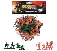 D.A.Y. Republic Soldats jouets en plastique de la Seconde Guerre mondiale - 100 figurines vertes et marron avec accessoires de champ de bataille, 3,5 cm, à partir de 3 ans, jeu d'action militaire pour