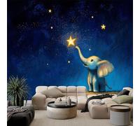 D’Animation Papier Peint Intissé 3D Animaux De Dessin Animé Bébé Éléphant Étoiles Mur Photo Murales, Bleu Papier Peint Panoramique Muraux Pour Salon Tv Thème Hôtel Couloir Fond Pein 500 x 280 cm