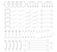 D.Bella 65pcs Mix Style Clear Perçage Retenue Flexible Lip Oreille Nez Septum Sourcil Mamelon Langue Anneaux Cartilage Tragus Boucles D'oreilles Retenue Bioflex Horseshoe Cerceau Industrial Barbell
