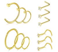 D.Bella Anneau De Nez en Acier Inoxydable Cerceau C Forme L Forme Nez Stud Nez Stud Piercing pour Femmes Filles Cerceau Cartilage Tragus Oreille Piercing Set 18G Or 12 pièces