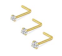 D.Bella Clous de nez en acier chirurgical en forme de L 16 g, 18 g, 20 g, 22 g, 1,5 mm, 2,5 mm, 3 mm avec diamant transparent coloré en oxyde de zirconium pour femme, bijoux de nez pour femme, bijoux