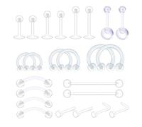D.Bella Lot de 60 piercings transparents Bioflex de 14 g, 16 g, 20 g, en plastique souple pour nez, septum, langue, sourcils, tragus, nombril, mamelon, lèvre, labret