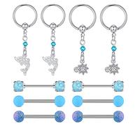 D.Bella Piercing Téton Mamelon Acier Inoxydable 14G Anneau de Mamelon Téton Barbell Anneau de Perle Captive avec Pendentif Bijoux de Piercing 5 Paires
