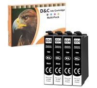 D&C 604XL Cartouches d'encre pour Epson 604 XL Multipack Compatibles avec Expression Home XP-3200 XP-2205 XP-3205 XP-4200 XP-4205 XP-2200, Workforce WF-2910 WF-2930 WF-2935 WF-2950, 4 Noir