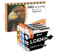 D&C LC424 LC 424 Cartouches d'encre compatibles avec Brother LC-424 LC424 LC-424VAL pour cartouches d'encre Brother DCP-J1200W DCP-J1200WE (1 noir, 1 cyan, 1 magenta, 1 jaune)